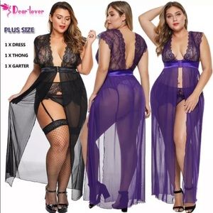 Plus size Gown and Garter set in Black and Purple